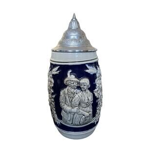 vintage German beer stein with a pewter lid edelweiss 
 hand painted 1/2 liter